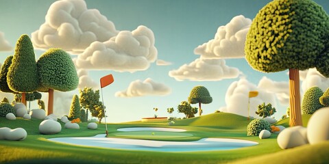 3D cartoon golfing adventure on a cloudy course
