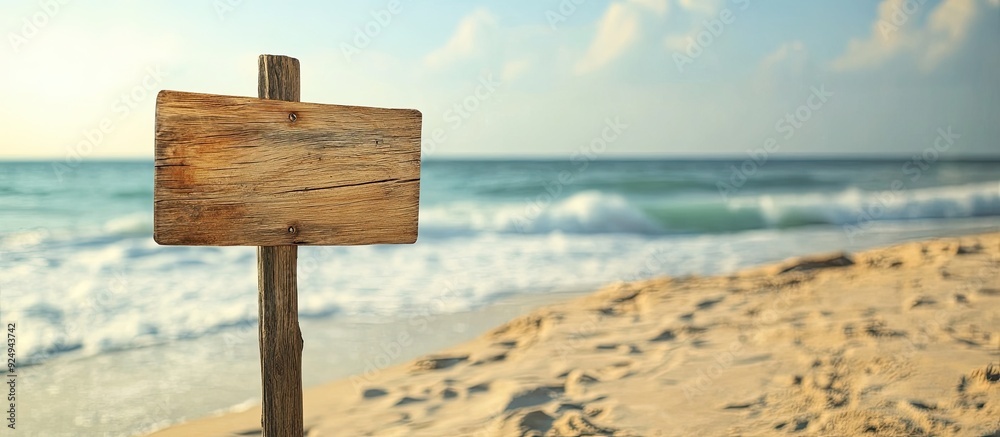 Poster wooden addresses on the beach sign. with copy space image. place for adding text or design