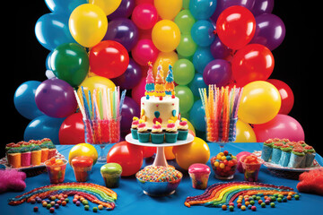 Fototapeta premium generated illustration preparation of the colorful birthdayday party theme
