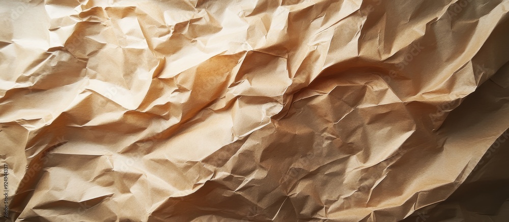 Poster Crumpled Brown Packing Paper Background. with copy space image. Place for adding text or design