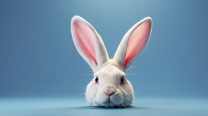 Obraz premium A white rabbit ear set on a soft blue backdrop. Easter Monday. three-dimensional rendering