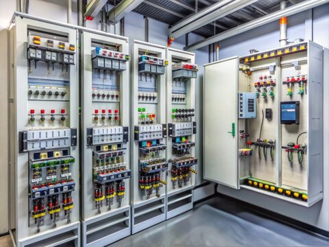 Modern electrical distribution cabinet featuring advanced circuit breakers for reliable protection of electrical loads, ensuring efficient power supply and safety in industrial settings.