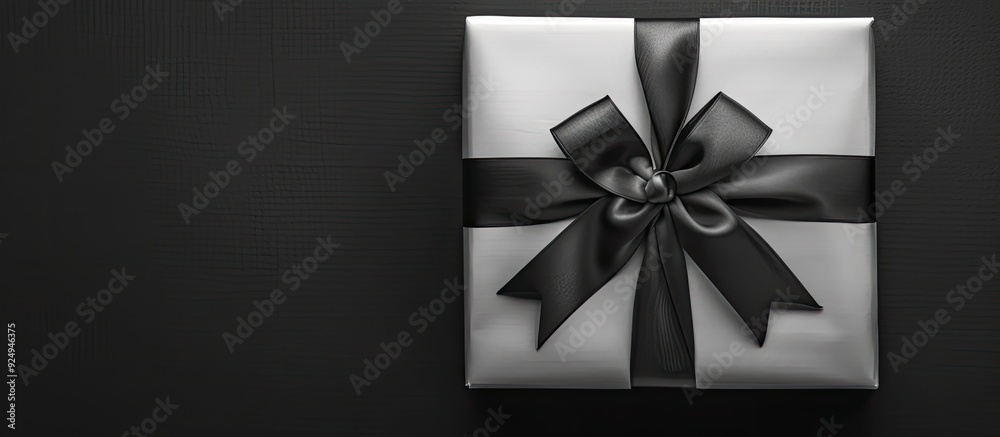 Poster black and white a sophisticated and meticulously arranged gift box against a black backdrop new year