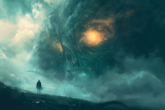 Man Facing Giant Skull Cloud.