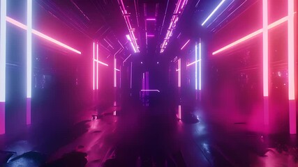 A vibrant neon with pink and blue lights creates a futuristic and dynamic visual experience. - Powered by Adobe
