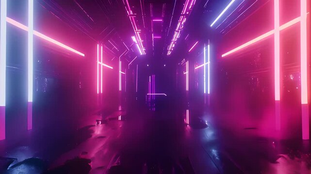 A vibrant neon with pink and blue lights creates a futuristic and dynamic visual experience. - Powered by Adobe