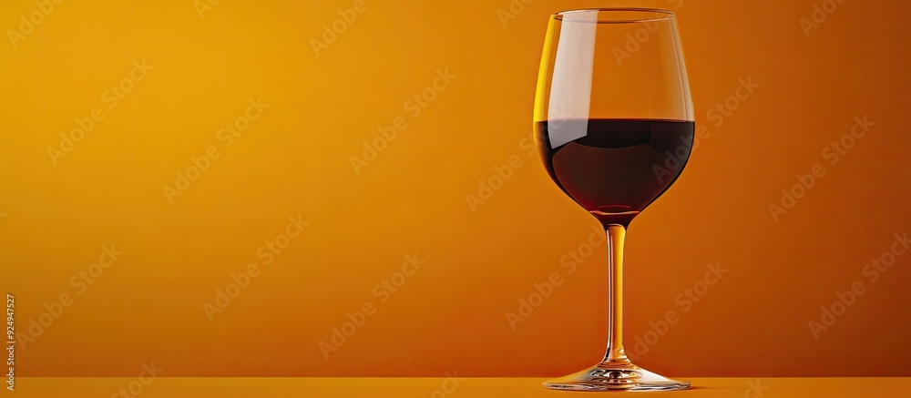 Aufkleber close up of a glass of red wine against an orange background. with copy space image. place for addin