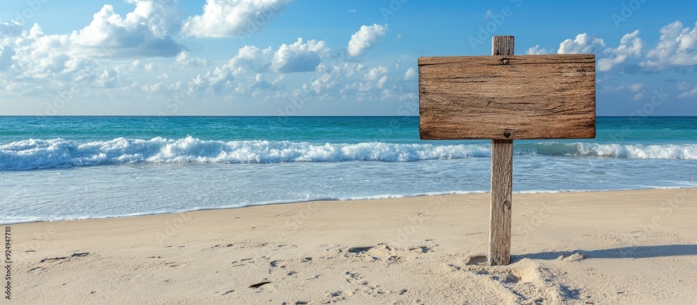 Poster wooden addresses on the beach sign. with copy space image. Place for adding text or design