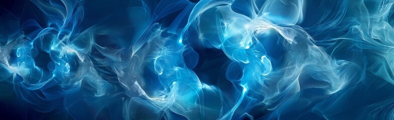 A digital abstract art piece with dynamic fluid shapes in blue tones, creating a complex and captivating contemporary visual experience.