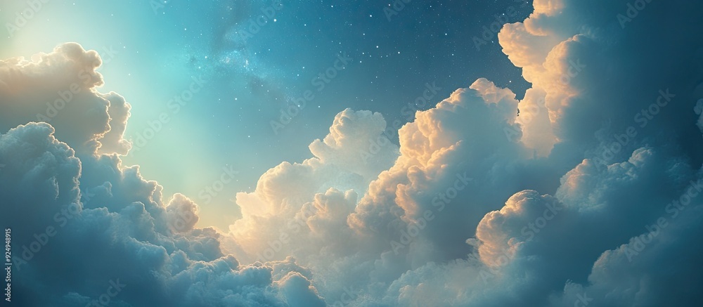 Aufkleber Creative background of clouds and a starry sky Unique wallpaper. with copy space image. Place for adding text or design