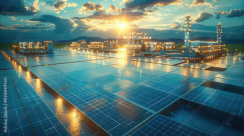 Aufkleber A comprehensive visual representation of a solar energy system project progressing through its key stages, Engineering, Procurement, and Construction. Generative AI.