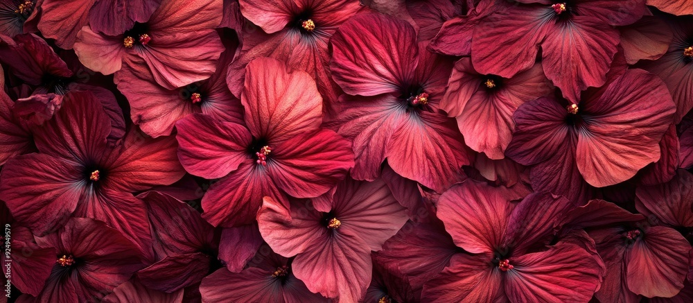 Aufkleber background of dried hibiscus flowers in a top view. with copy space image. place for adding text or 