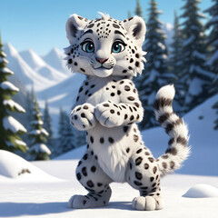 Charming Anthro Snow Leopard: Playful Tail Pose