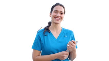Portrait of a young female doctor standing in front of her medical clinic	