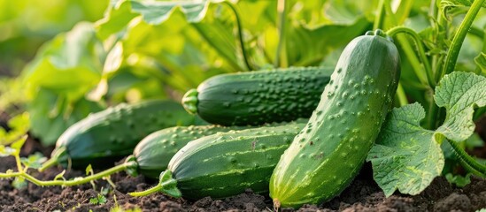 Homemade cucumber growing and harvesting Selective focus. with copy space image. Place for adding text or design