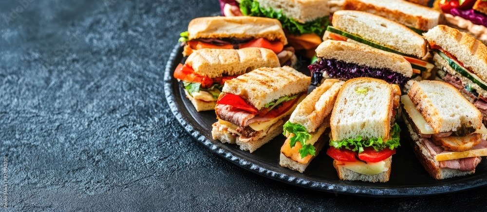 Aufkleber Assorted sandwiches on a plate. with copy space image. Place for adding text or design