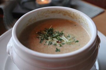 German cuisine: potato soup in Würzburg, Germany