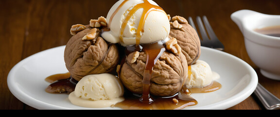 Maple Walnut Delight: Vanilla Ice Cream with a Sweet Drizzle