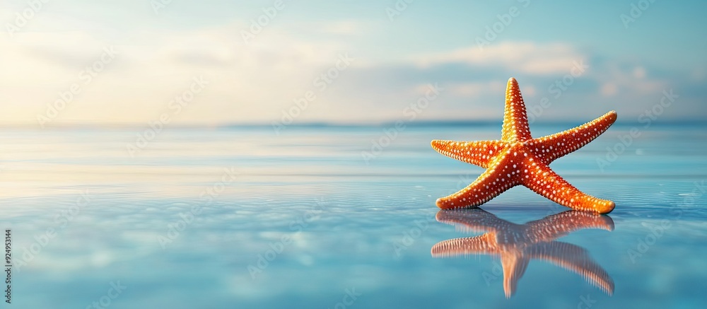 Poster Orange starfish isolated against a sea background. with copy space image. Place for adding text or design