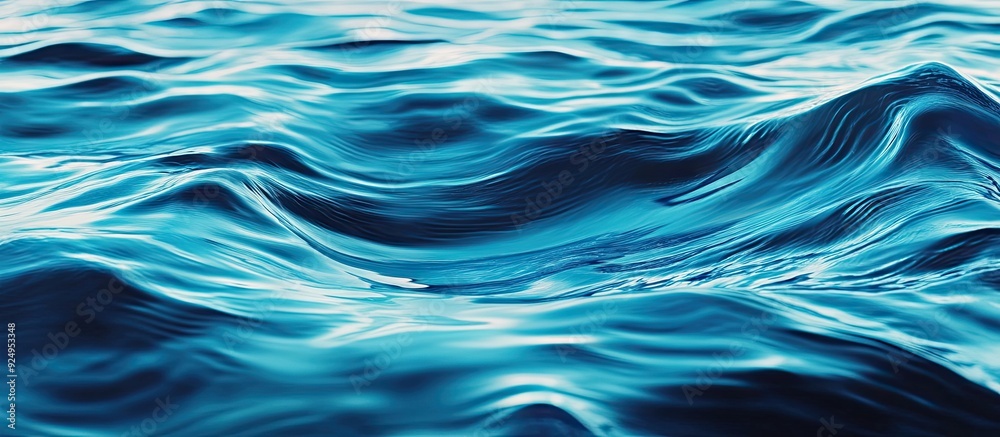 Poster blue wavy surface of water full frame. with copy space image. Place for adding text or design