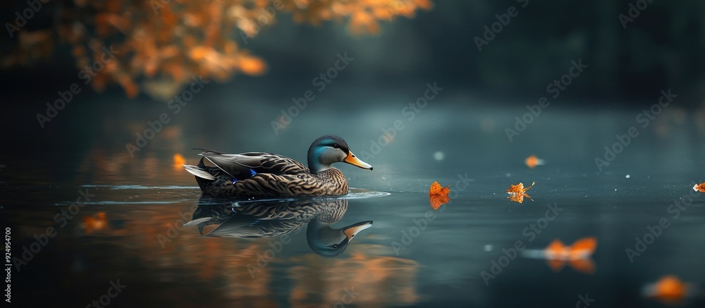 Aufkleber a duck swimming on the water. with copy space image. place for adding text or design