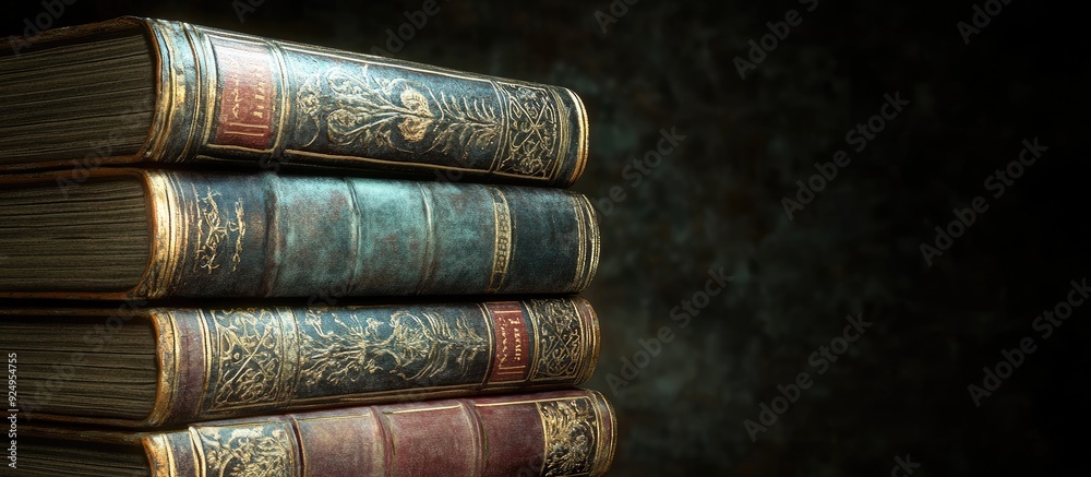 Aufkleber A stack of old books with a decorative cover. with copy space image. Place for adding text or design