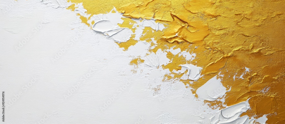 Aufkleber Textured background in white and gold acrylic paint. with copy space image. Place for adding text or design
