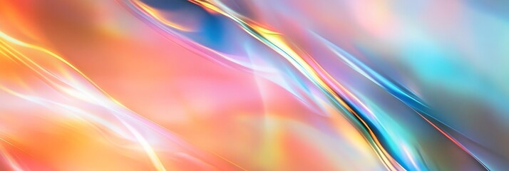 Abstract Iridescent Background with Flowing Lines - A vibrant abstract background featuring flowing, iridescent lines in shades of pink, blue, and yellow, evoking concepts of motion, light, and fluidi