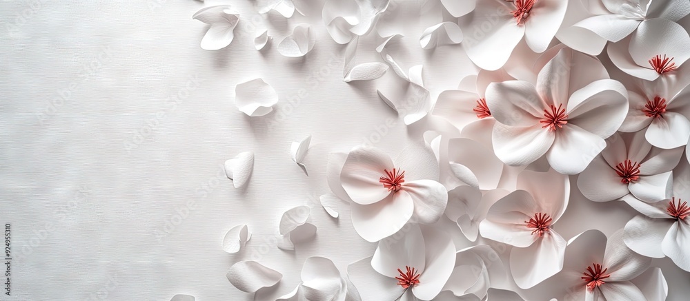 Leinwandbilder paper blossoms on a white paper backdrop. with copy space image. place for adding text or design