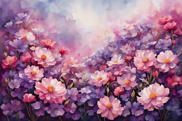 Fototapeta premium Beautiful blooming pink flowers in a spring garden surrounded by nature