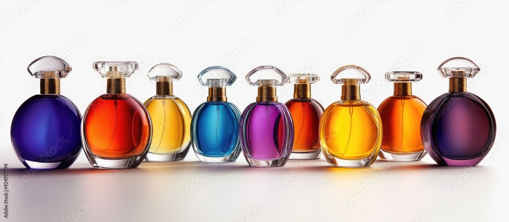 Aufkleber Perfume bottles set against a white background. with copy space image. Place for adding text or design
