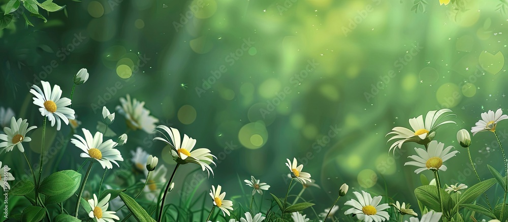 Aufkleber Blooming daisies on the green backdrop of summer. with copy space image. Place for adding text or design