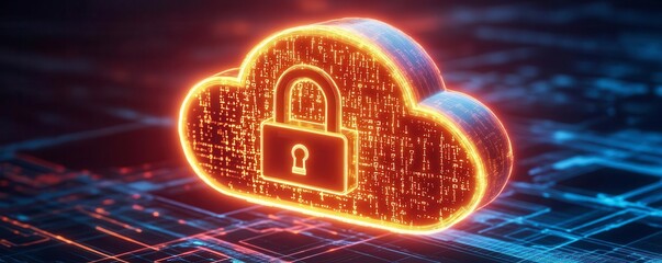 Innovative cloud security concept featuring a locked cloud symbol, representing data protection and digital safety in technology.
