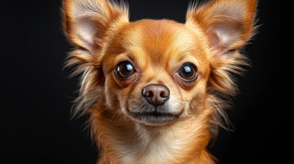 Obraz premium Adorable Chihuahua Puppy with Big Eyes - A close-up portrait of a cute chihuahua puppy with big, expressive eyes, showcasing its playful and loving personality. The dog's soft fur and innocent gaze cr