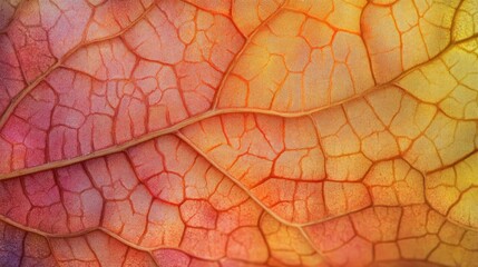 Fototapeta premium Close-up of a vibrant leaf showcasing intricate textures and colors, perfect for nature and abstract backgrounds.
