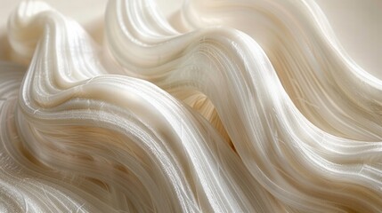 Close-up 3D render of a single strand of hair with intricate texture against a light beige background.
