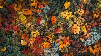 Vibrant autumn foliage showcasing a colorful mix of leaves in rich shades of orange, yellow, and red.