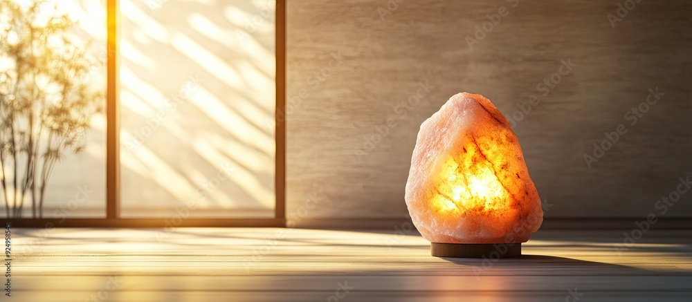 Aufkleber Himalayan salt lamp placed on an indoor table. with copy space image. Place for adding text or design