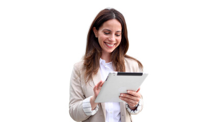 Young businesswoman working on a tablet