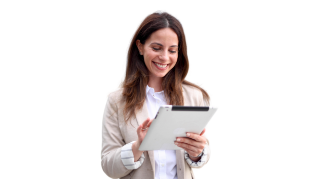 Young businesswoman working on a tablet