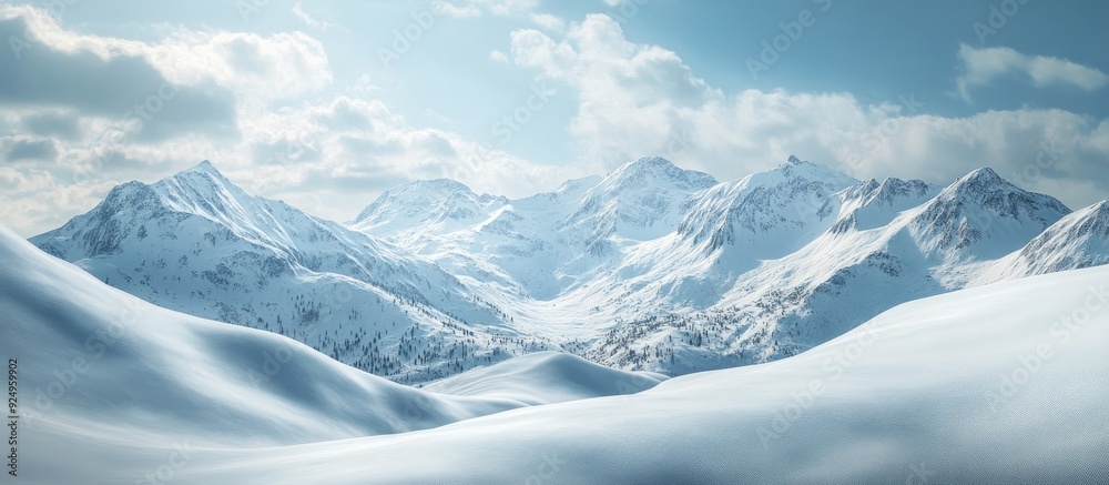 Leinwandbilder snow covered mountains and springtime hills. with copy space image. place for adding text or design