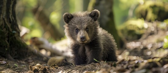 Obraz premium Innocence of the Wilderness Playful Bear Cub. with copy space image. Place for adding text or design