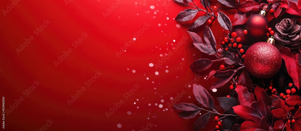 Poster Red background for the Christmas holiday embodying a festive and fun concept. with copy space image. Place for adding text or design