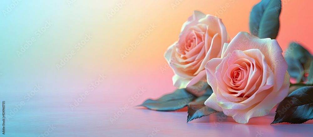 Poster Lovely roses on a colorful background. with copy space image. Place for adding text or design