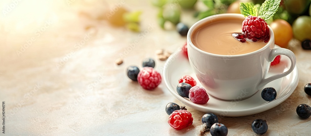 Aufkleber morning coffee with fruit jelly. with copy space image. place for adding text or design