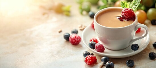 Morning coffee with fruit jelly. with copy space image. Place for adding text or design
