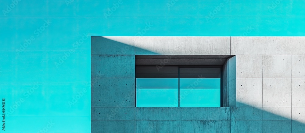 Poster two arched concrete facade walls on the upper part of a vintage house against a blue sky captured in