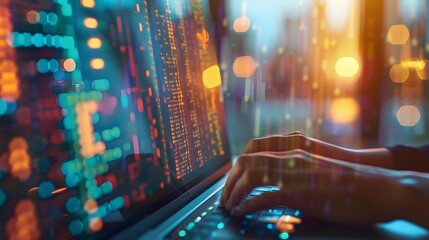 Closeup of a laptop screen displaying coding in sunlit workspace