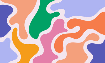 Colorful liquid blobs background. Doodle organic shapes on beige backdrop. Trendy childish pattern. Minimalist design with basic shapes