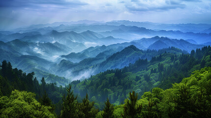 Fototapeta premium Misty mountain landscape, fog over the mountain